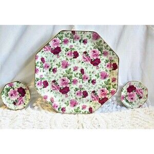 Vintage Set of 3 Classic Chintz Rose Floral Design Plates Small Plates